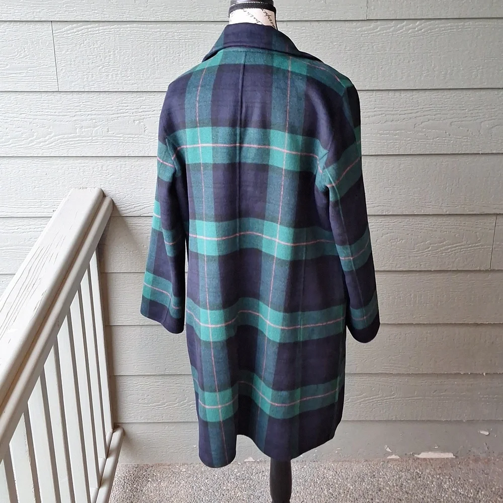 NWOT Talbots Double Face Wool Blend Tartan Coat Blue Green Size 12 Petite - Picture 6 of 14